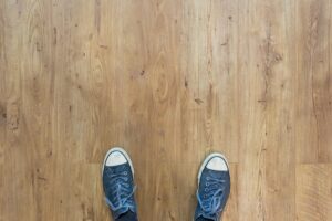 A light colored wood floor
