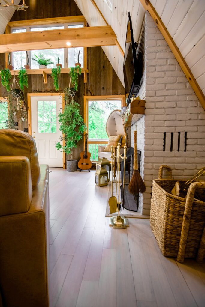 The living room of a cabin style home